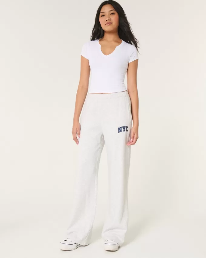 NYC Graphic Fleece Wide-Leg Pants,NYC Graphic Fleece Wide-Leg Pants