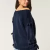 Off-the-Shoulder Bow Applique Sweater,Off-the-Shoulder Bow Applique Sweater