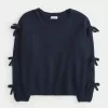 Off-the-Shoulder Bow Applique Sweater,Off-the-Shoulder Bow Applique Sweater