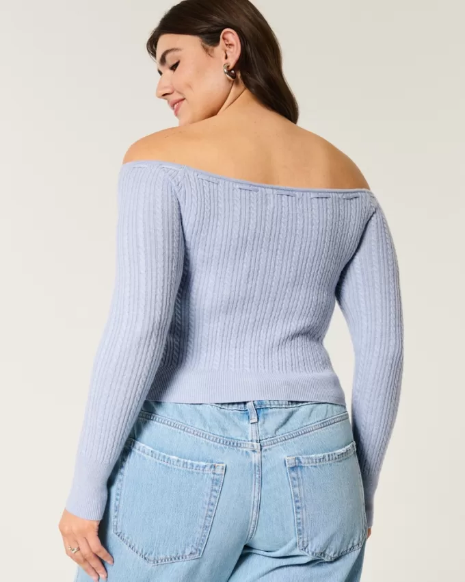 Off-the-Shoulder Cable-Knit Sweater,Off-the-Shoulder Cable-Knit Sweater