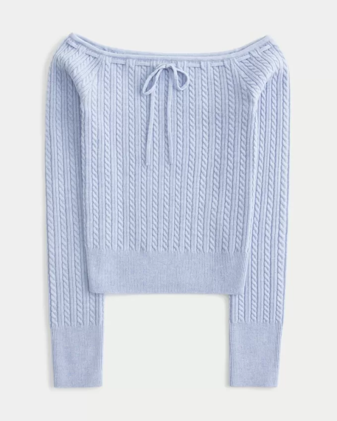 Off-the-Shoulder Cable-Knit Sweater,Off-the-Shoulder Cable-Knit Sweater