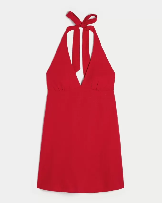 Open Back Linen-Blend Halter Dress,Open Back Linen-Blend Halter Dress Open Back Linen-Blend Halter Dress,Open Back Linen-Blend Halter Dress