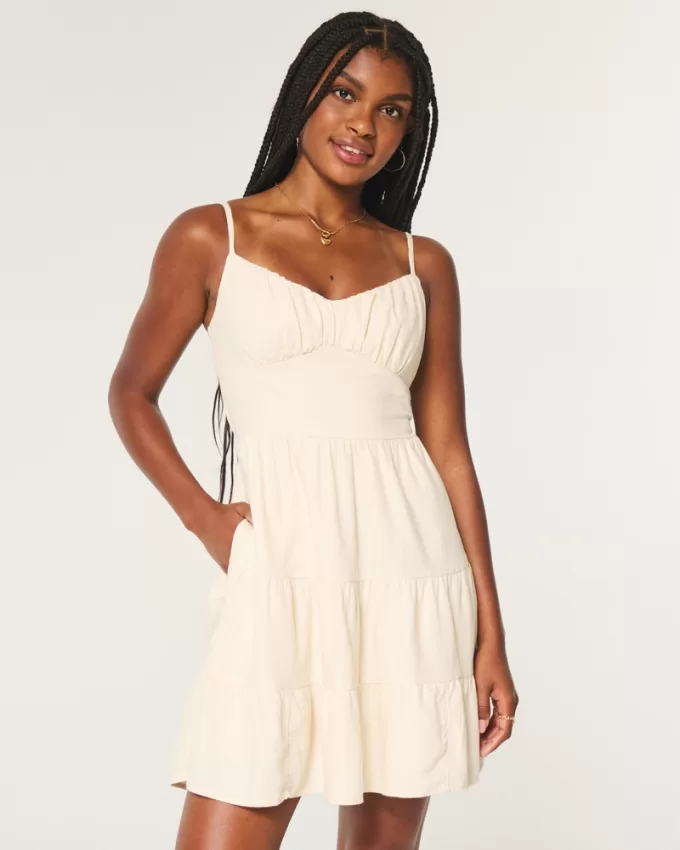 Open Back Linen Blend Mini Dress,Open Back Linen Blend Mini Dress Open Back Linen Blend Mini Dress,Open Back Linen Blend Mini Dress