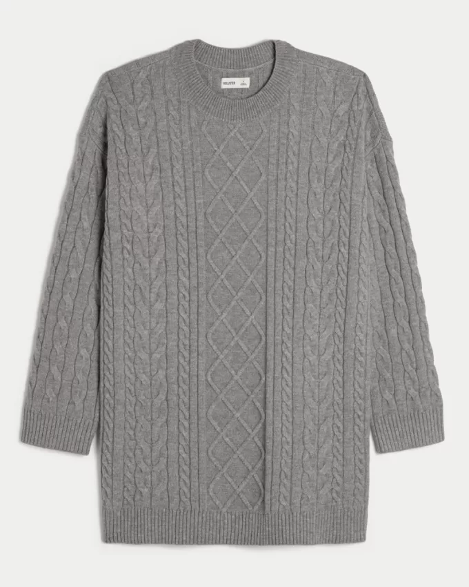 Oversized Cable-Knit Crew Sweater Dress,Oversized Cable-Knit Crew Sweater Dress