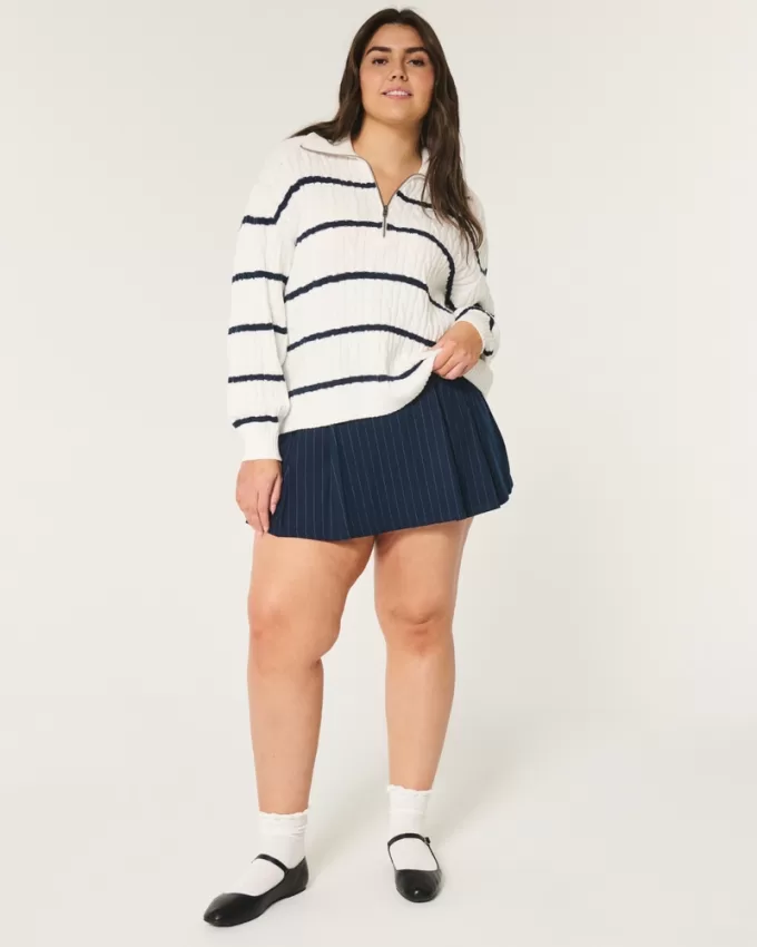 Oversized Cable-Knit Half-Zip Sweater,Oversized Cable-Knit Half-Zip Sweater