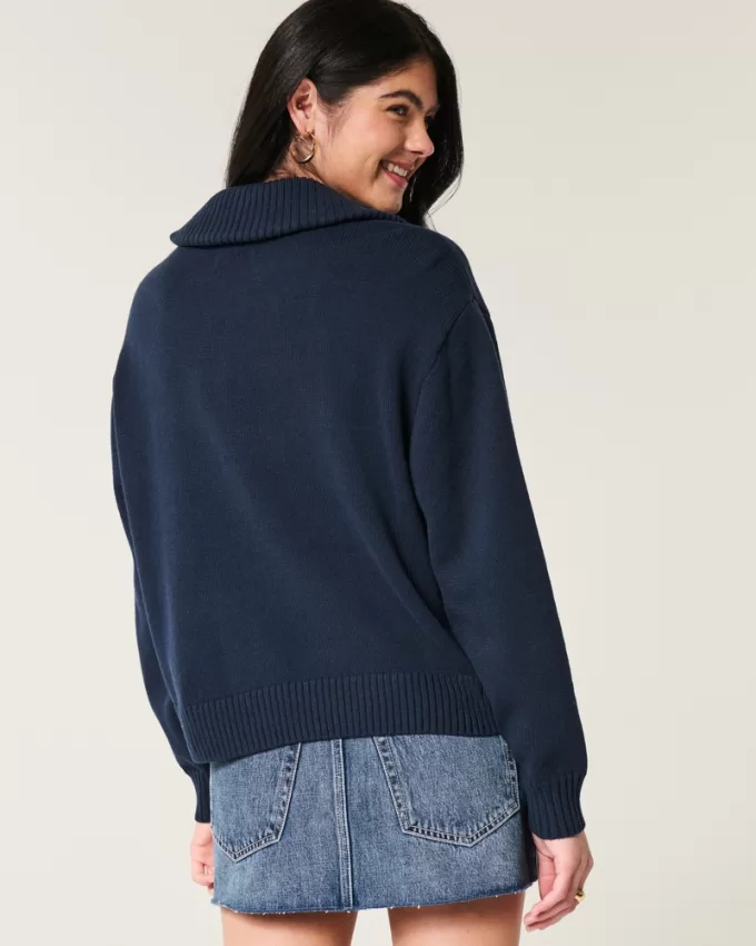 Oversized Half-Zip American Flag Graphic Sweater,Oversized Half-Zip American Flag Graphic Sweater