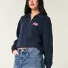 Oversized Half-Zip American Flag Graphic Sweater,Oversized Half-Zip American Flag Graphic Sweater