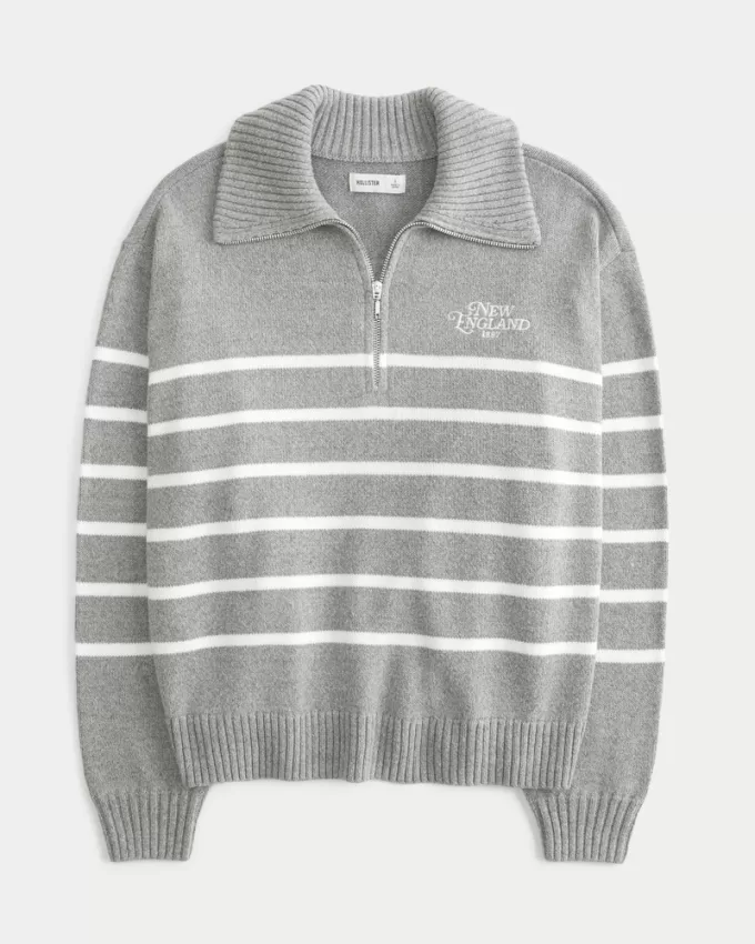Oversized Half-Zip Graphic Sweater,Oversized Half-Zip Graphic Sweater