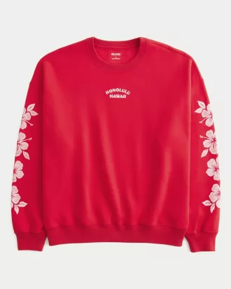 Oversized Honolulu Hawaii Graphic Crew Sweatshirt,Oversized Honolulu Hawaii Graphic Crew Sweatshirt