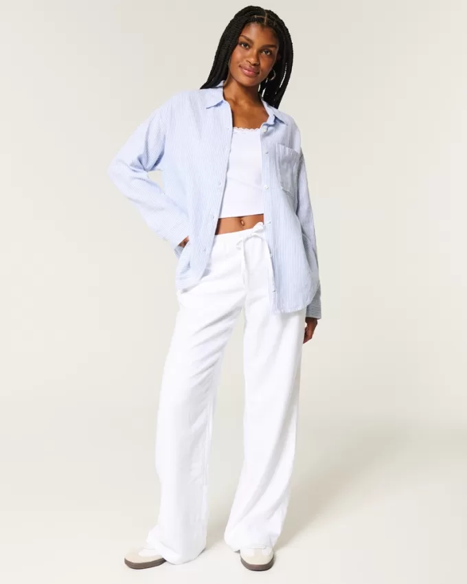 Oversized Linen-Blend Shirt,Oversized Linen-Blend Shirt
