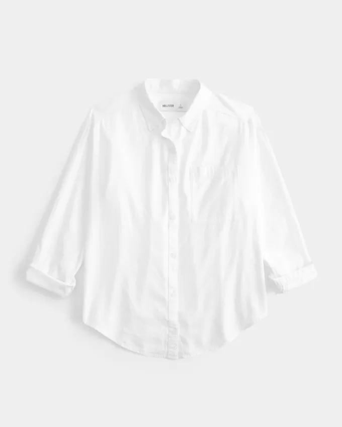 Oversized Linen-Blend Shirt,Oversized Linen-Blend Shirt
