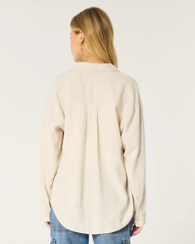 Oversized Linen-Blend Shirt,Oversized Linen-Blend Shirt