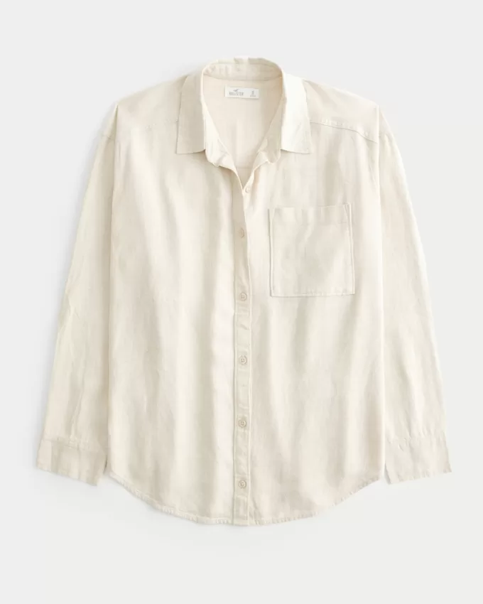 Oversized Linen-Blend Shirt,Oversized Linen-Blend Shirt