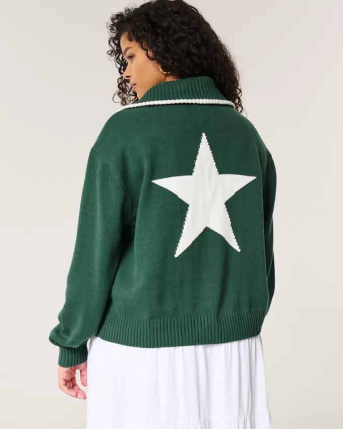 Oversized NYC Graphic Half-Zip Sweater,Oversized NYC Graphic Half-Zip Sweater
