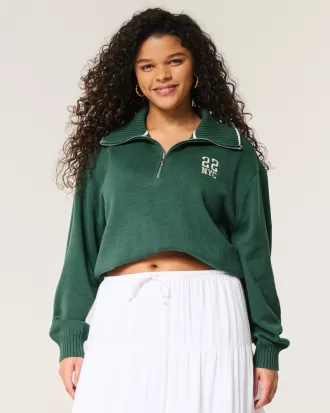 Oversized NYC Graphic Half-Zip Sweater,Oversized NYC Graphic Half-Zip Sweater