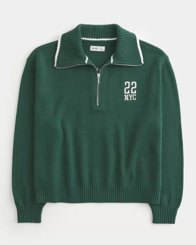 Oversized NYC Graphic Half-Zip Sweater,Oversized NYC Graphic Half-Zip Sweater