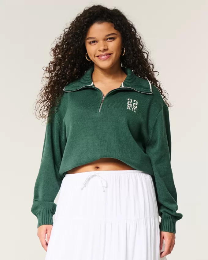 Oversized NYC Graphic Half-Zip Sweater,Oversized NYC Graphic Half-Zip Sweater
