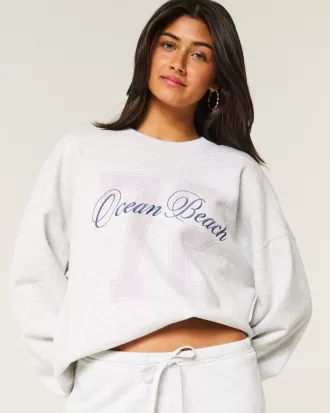 Oversized Ocean Beach Graphic Crew Sweatshirt,Oversized Ocean Beach Graphic Crew Sweatshirt