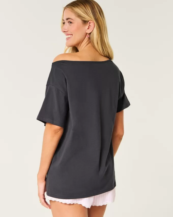Oversized Off-the-Shoulder Coconut Paradise Graphic Tee,Oversized Off-the-Shoulder Coconut Paradise Graphic Tee
