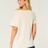Oversized Off-the-Shoulder Good Luck Graphic Tee,Oversized Off-the-Shoulder Good Luck Graphic Tee
