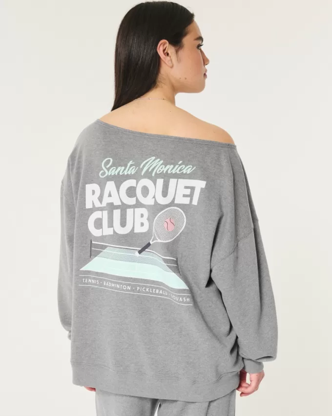 Oversized Off-the-Shoulder Racquet Club Graphic Sweatshirt,Oversized Off-the-Shoulder Racquet Club Graphic Sweatshirt Oversized Off-the-Shoulder Racquet Club Graphic Sweatshirt,Oversized Off-the-Shoulder Racquet Club Graphic Sweatshirt