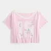 Oversized Off-the-Shoulder Varsity Floral Graphic Tee,Oversized Off-the-Shoulder Varsity Floral Graphic Tee