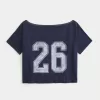Oversized Off-the-Shoulder Varsity Graphic Tee,Oversized Off-the-Shoulder Varsity Graphic Tee