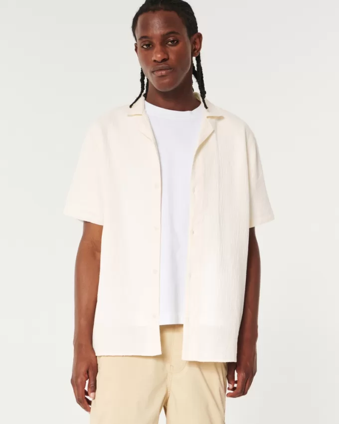 Relaxed Textured Short-Sleeve Shirt,Relaxed Textured Short-Sleeve Shirt