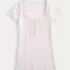 Ribbed Lace Placket Scoop Henley,Ribbed Lace Placket Scoop Henley