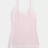 Ribbed Lace Trim Cami,Ribbed Lace Trim Cami