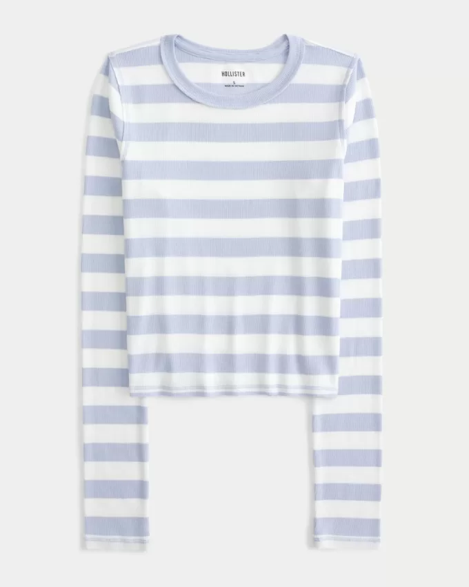 Ribbed Long-Sleeve Crew Top,Ribbed Long-Sleeve Crew Top