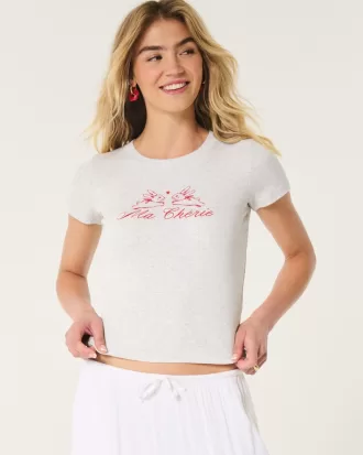 Ribbed Longer-Length Ma Chérie Graphic Baby Tee,Ribbed Longer-Length Ma Chérie Graphic Baby Tee