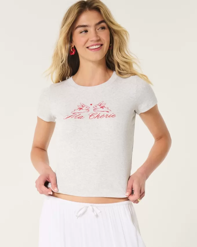 Ribbed Longer-Length Ma Chérie Graphic Baby Tee,Ribbed Longer-Length Ma Chérie Graphic Baby Tee