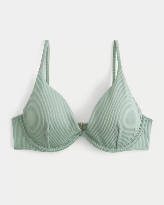 Ribbed Plunge Underwire Bikini Top,Ribbed Plunge Underwire Bikini Top