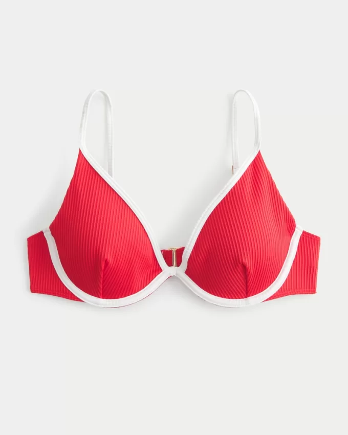 Ribbed Plunge Underwire Bikini Top,Ribbed Plunge Underwire Bikini Top