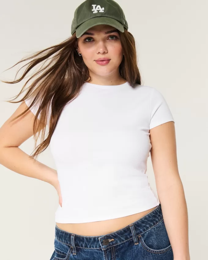Ribbed Seamless Fabric Crew Top,Ribbed Seamless Fabric Crew Top