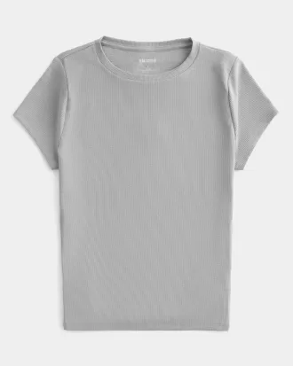 Ribbed Seamless Fabric Crew Top,Ribbed Seamless Fabric Crew Top