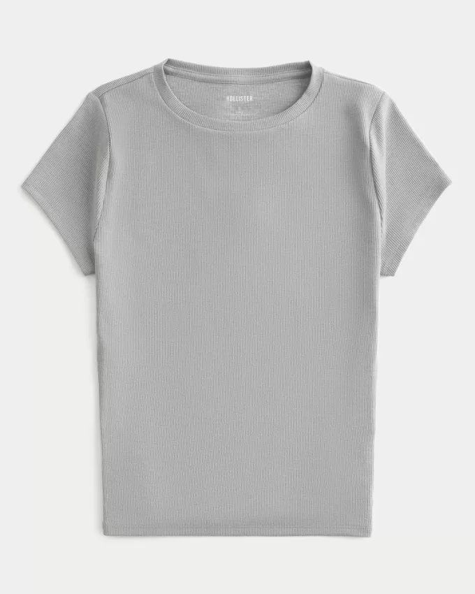 Ribbed Seamless Fabric Crew Top,Ribbed Seamless Fabric Crew Top