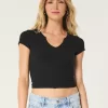 Ribbed Seamless Fabric Notch Neck Baby Tee,Ribbed Seamless Fabric Notch Neck Baby Tee