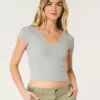 Ribbed Seamless Fabric Notch Neck Baby Tee,Ribbed Seamless Fabric Notch Neck Baby Tee