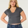 Ribbed Seamless Fabric Notch Neck Baby Tee,Ribbed Seamless Fabric Notch Neck Baby Tee