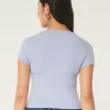 Ribbed Seamless Fabric Notch Neck Baby Tee,Ribbed Seamless Fabric Notch Neck Baby Tee
