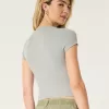 Ribbed Seamless Fabric Notch Neck Baby Tee,Ribbed Seamless Fabric Notch Neck Baby Tee