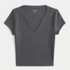 Ribbed Seamless Fabric Notch Neck Baby Tee,Ribbed Seamless Fabric Notch Neck Baby Tee