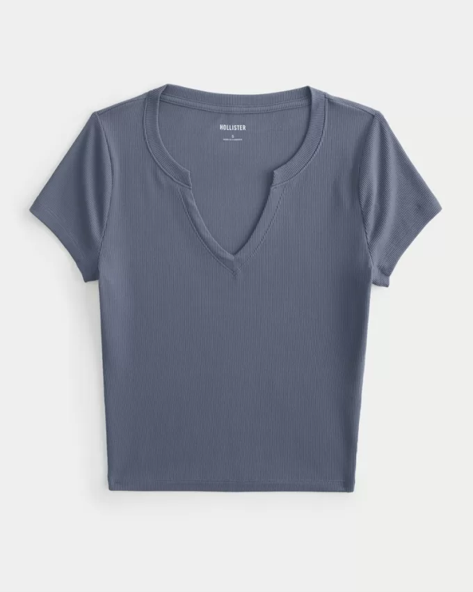 Ribbed Seamless Fabric Notch Neck Baby Tee,Ribbed Seamless Fabric Notch Neck Baby Tee