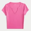 Ribbed Seamless Fabric Notch Neck Baby Tee,Ribbed Seamless Fabric Notch Neck Baby Tee