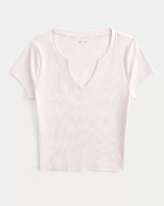 Ribbed Seamless Fabric Notch Neck Baby Tee,Ribbed Seamless Fabric Notch Neck Baby Tee