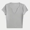 Ribbed Seamless Fabric Notch Neck Baby Tee,Ribbed Seamless Fabric Notch Neck Baby Tee