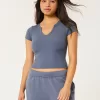 Ribbed Seamless Fabric Notch Neck Baby Tee,Ribbed Seamless Fabric Notch Neck Baby Tee