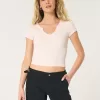 Ribbed Seamless Fabric Notch Neck Baby Tee,Ribbed Seamless Fabric Notch Neck Baby Tee